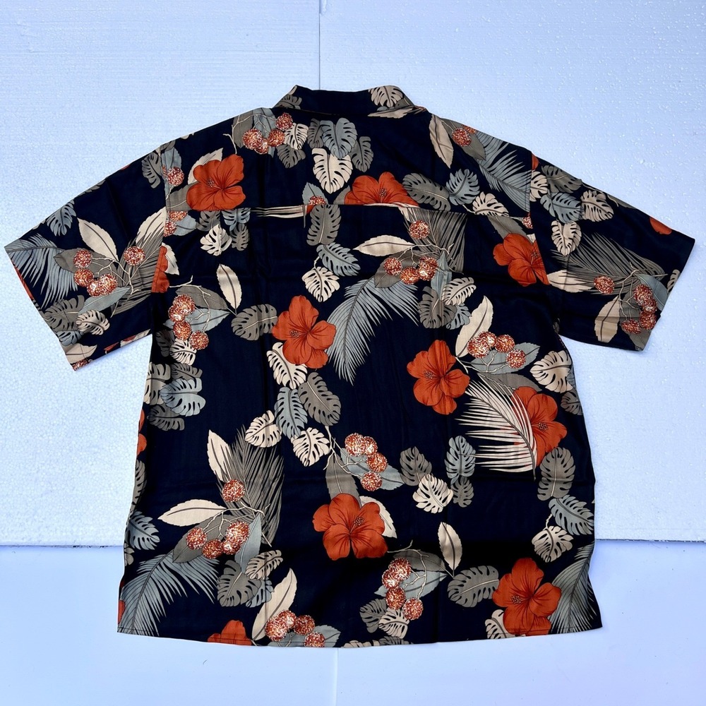 100% Silk Men's XL JOS A BANK Black Tropical Floral Short Sleeve Button Up Shirt - Picture 4 of 7